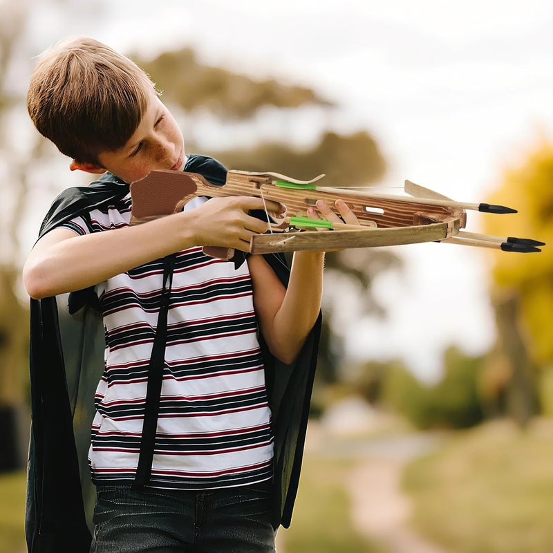 Basbon Crossbow Toy Set for Kids with 12 Handmade Wooden Arrows and Quiver, Cross Bow Archery Prop for Costume Cosplay, Halloween Party Role Play Gift for Boys and Girls, Green - Image 5